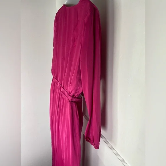 Lulu's NWT Trendsetting Direction Magenta Satin Tie Front Wide Leg Jumpsuit - Picture 8 of 11
